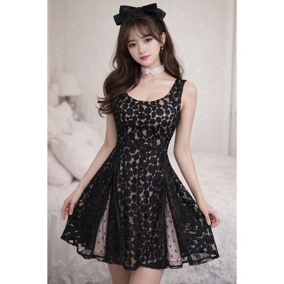 Disney Dresses & Skirts - Disney Minnie Rocks the Dots Dress Medium Black Lace Polka Dot Whimisgoth